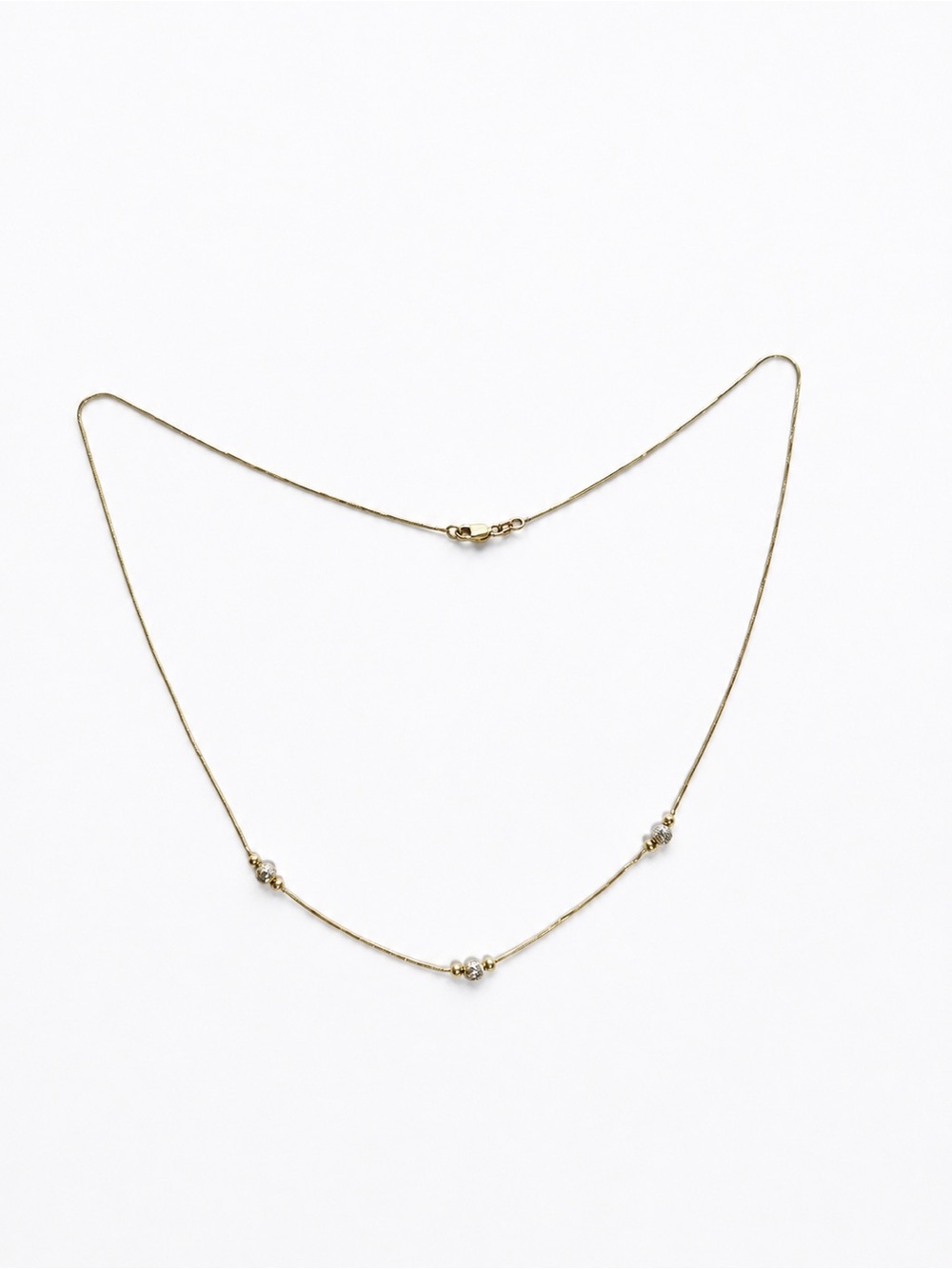 14k Solid Gold Beaded Station Necklace - Women Jewelry